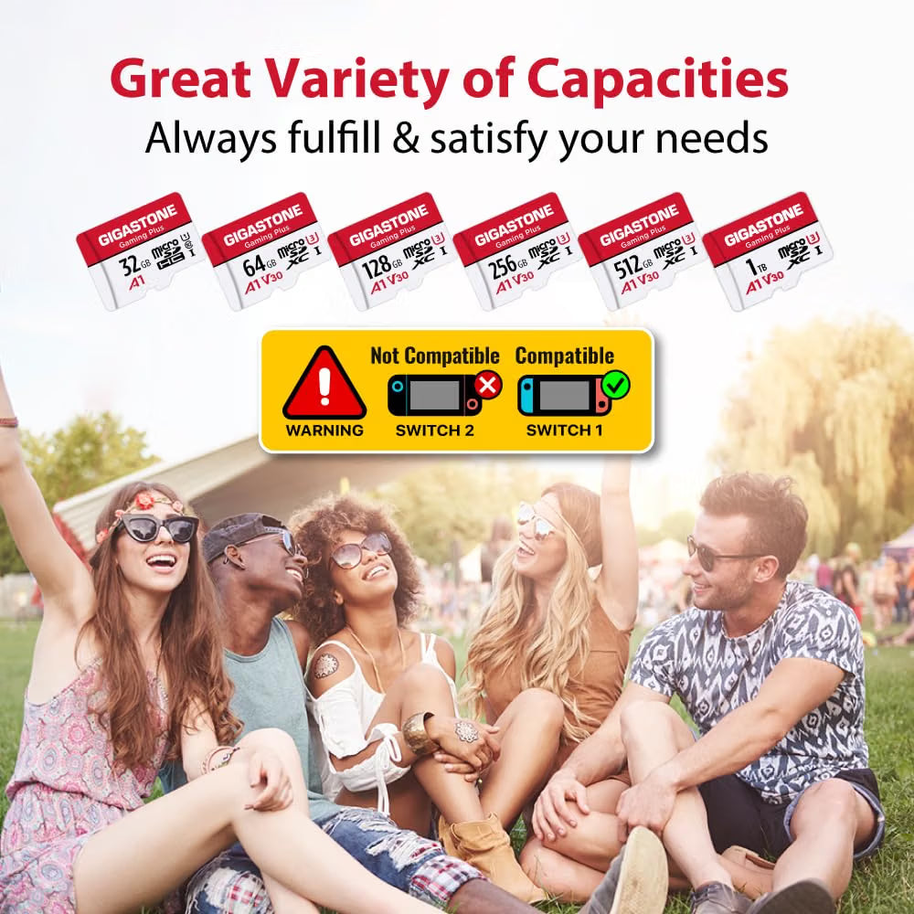 GIGASTONE 1TB Micro SD Card, Gaming Plus, Up to 150/120 MB/s, MicroSDXC Memory Card for Nintendo-Switch 1, SteamDeck, 4K UHD Video, UHS-I A1 V30 U3 C10 with Adapter